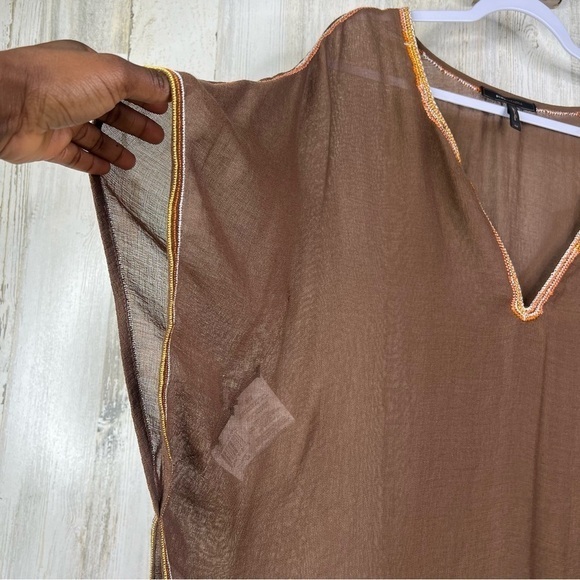 BCBGMAXAZRIA Beach Cover Up Top‎ with beaded neckline Womens Sheer Shirt OS - Picture 8 of 15